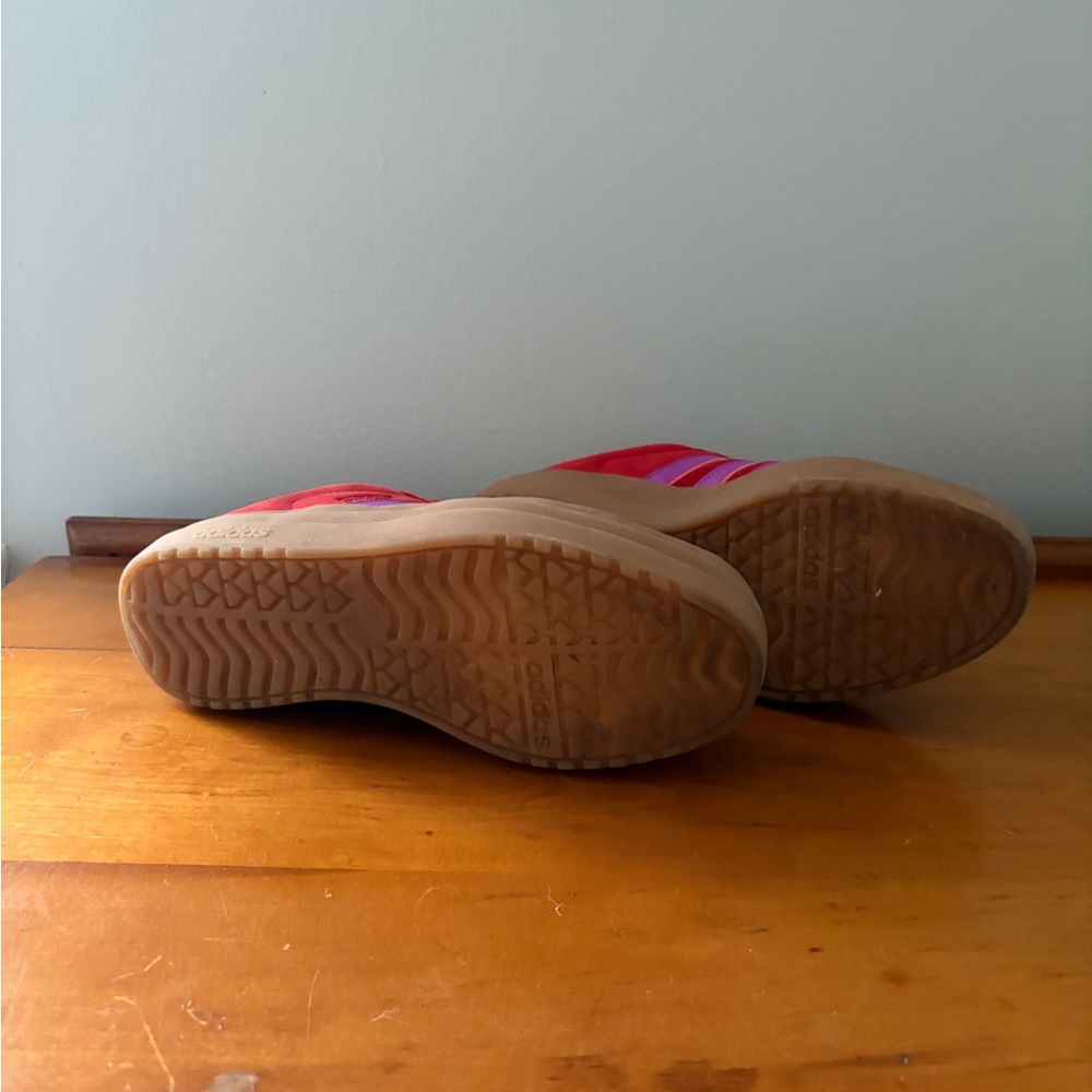 adidas Red Sneakers with Purple Stripes and Tan Platform - Picture 3 of 3